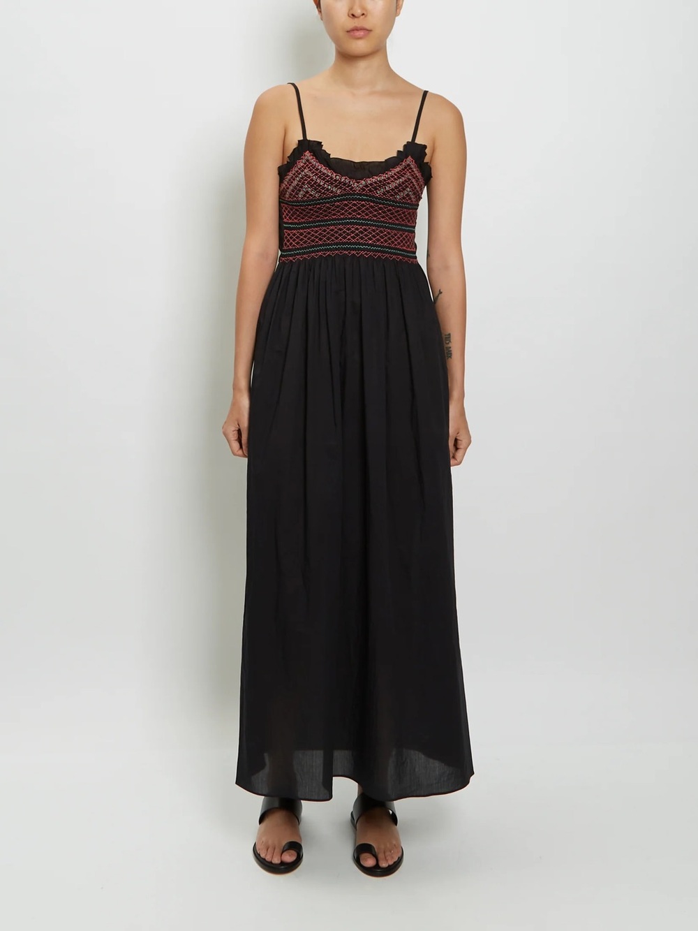 Loretta Caponi Bianca Black Linen Midi Dress